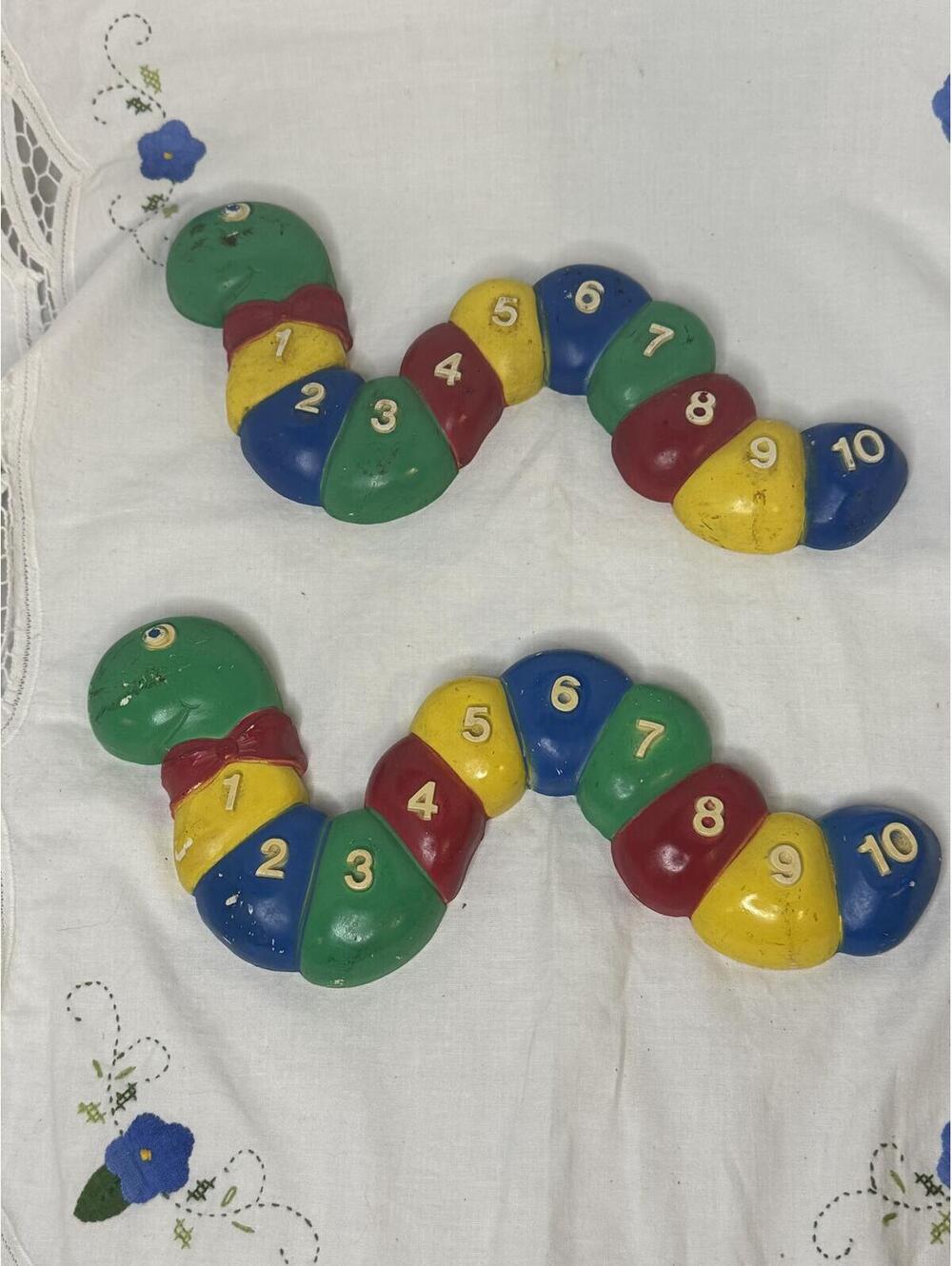 Vintage Colorful Numbered Caterpillar Wall Hangings Set of 2